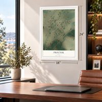 Proctor, Texas map, 18 x 24 inch print in a white frame in a home office