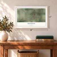 Progreso, Texas map, 12 x 18 inch print in a white frame in an entryway