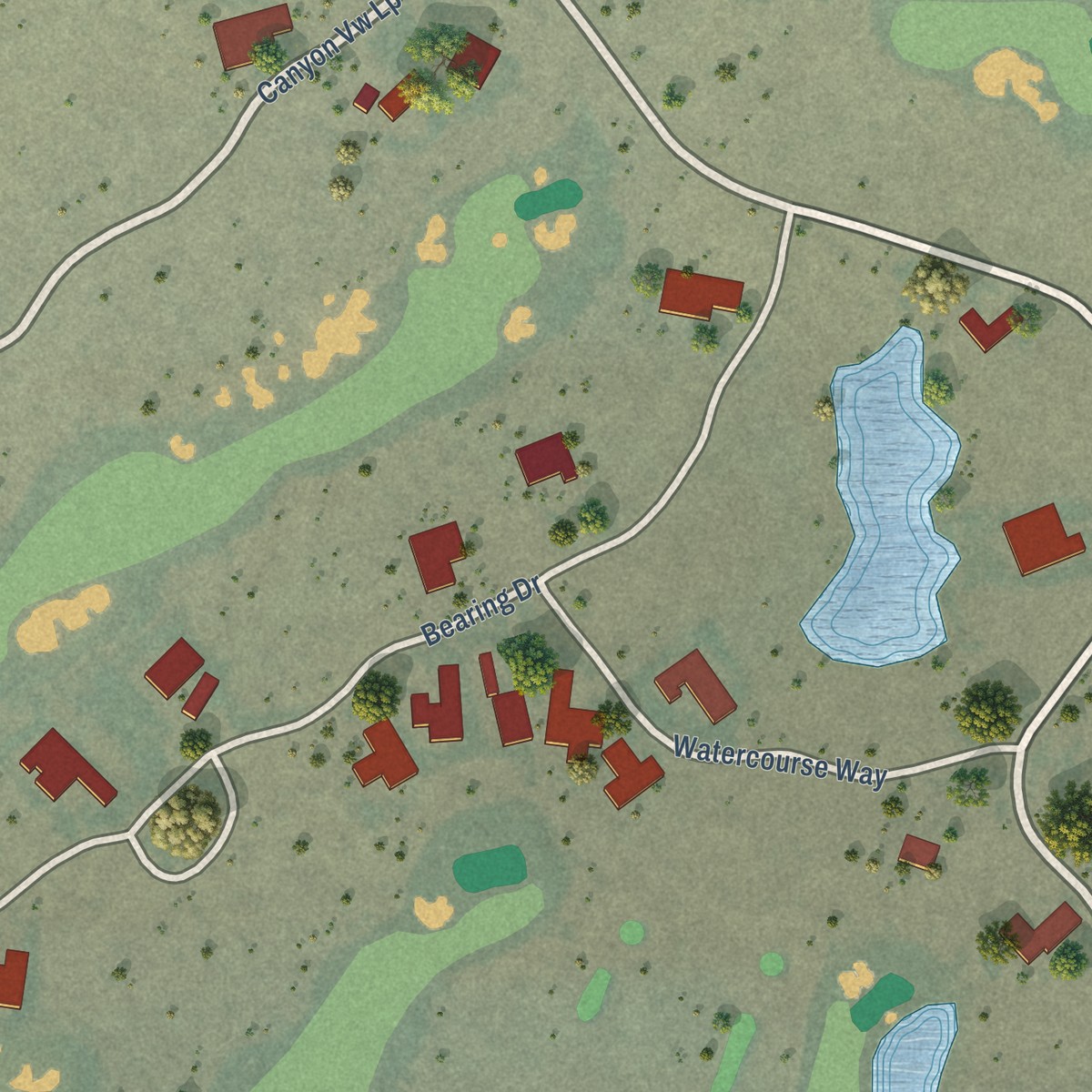 Second close-up of the map of Pronghorn, Oregon print showing more streets and buildings