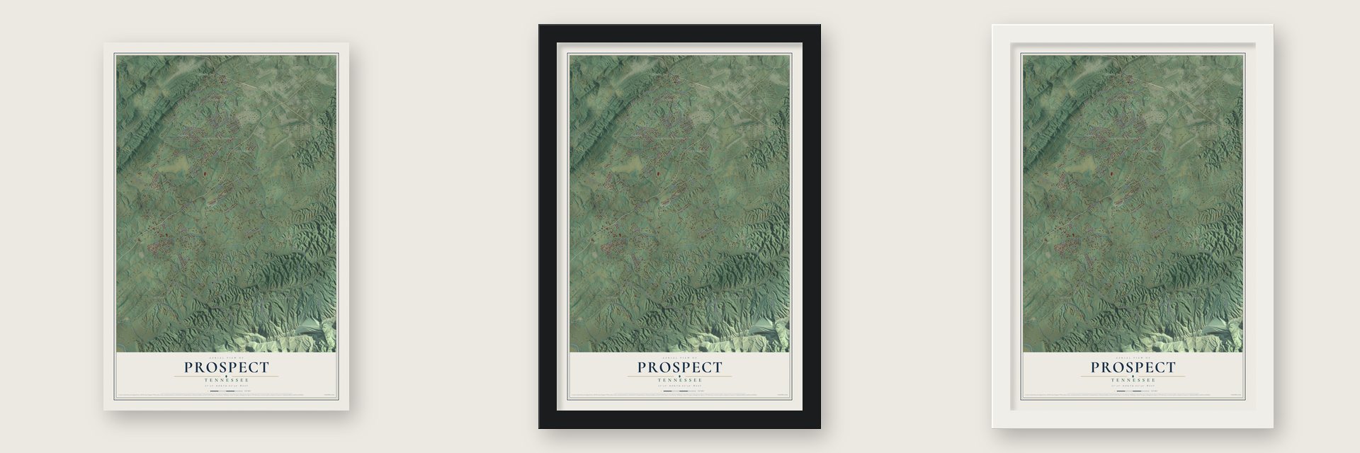 Prospect, Blount County, Tennessee map unframed, in a black wood frame and in a white wood frame