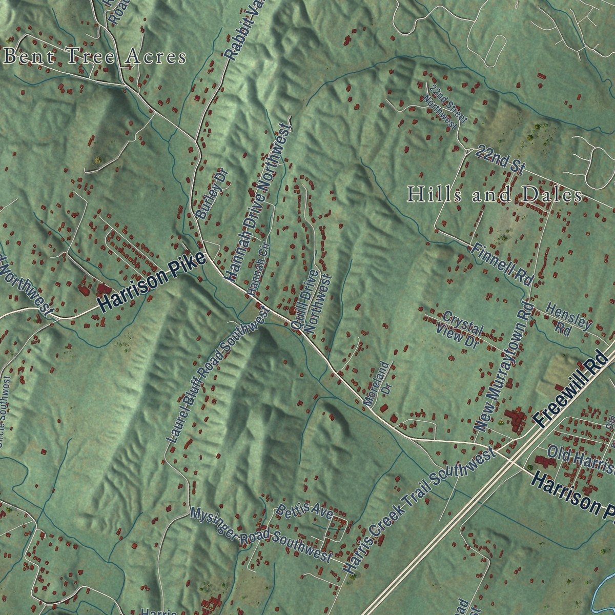 Second close-up of the map of Prospect, Bradley County, Tennessee print showing more streets and buildings