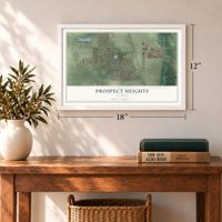 Prospect Heights, Illinois map, 12 x 18 inch print in a white frame in an entryway