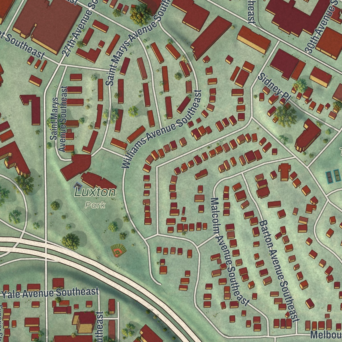 Second close-up of the map of Prospect Park-East River Road, Minnesota print showing more streets and buildings