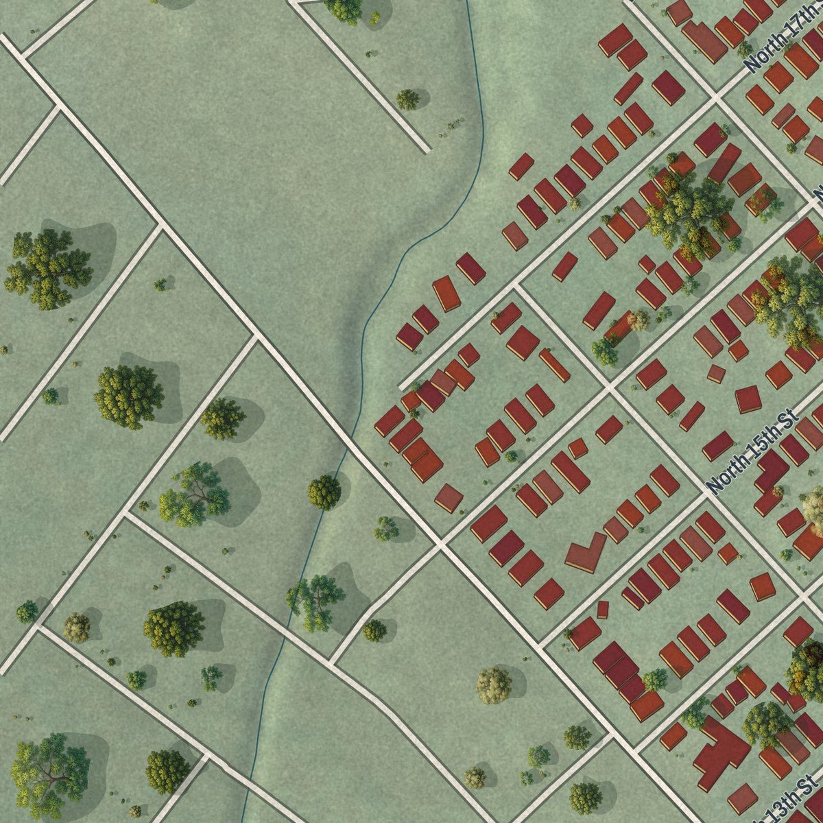 Second close-up of the map of Prospect Park, New Jersey print showing more streets and buildings