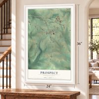 Prospect, Pennsylvania map, 24 x 36 inch print in a white frame by a staircase