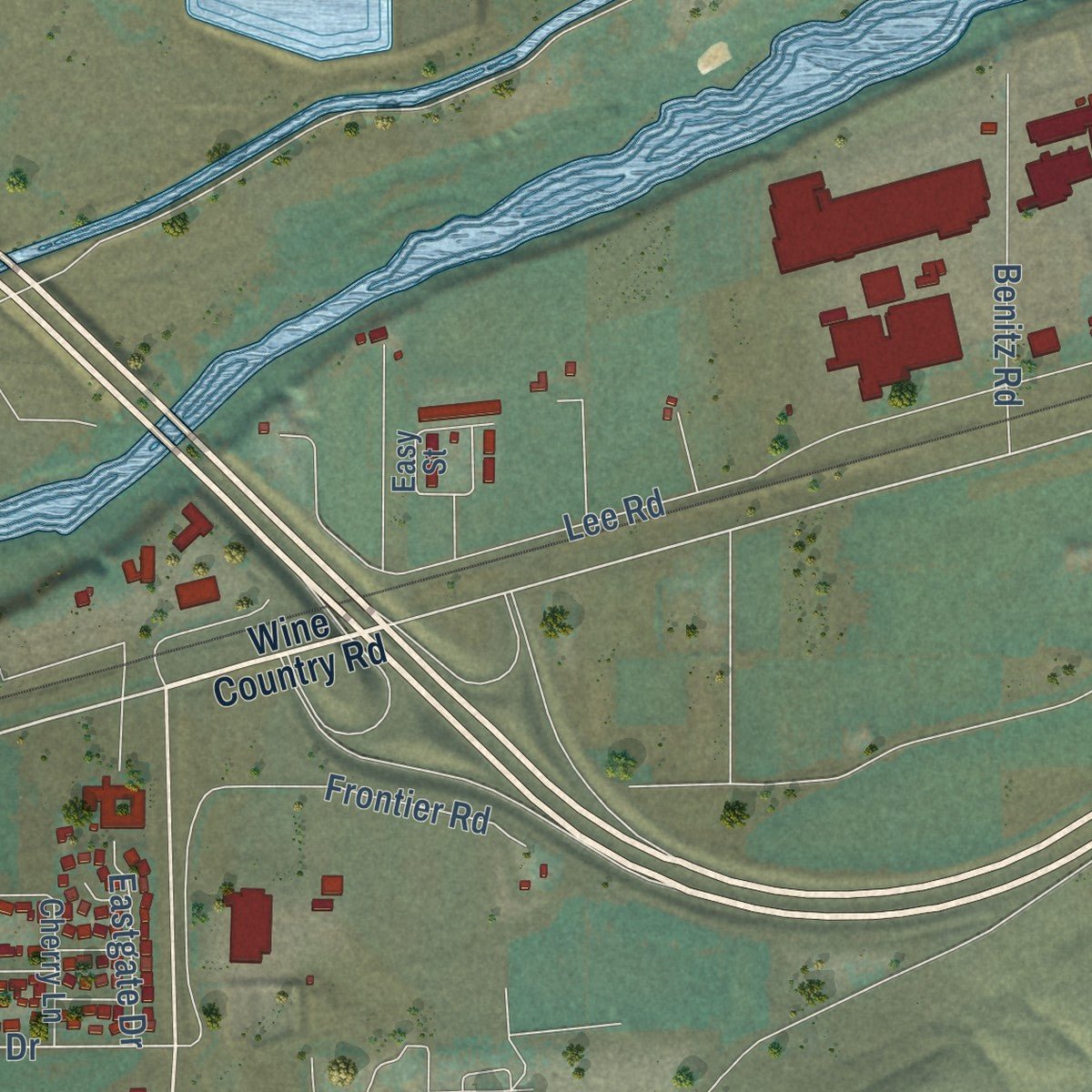 Second close-up of the map of Prosser, Washington print showing more streets and buildings