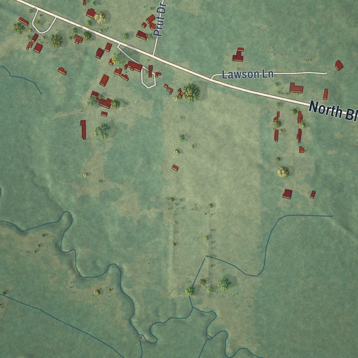 Second close-up of the map of Provencal, Louisiana print showing more streets and buildings