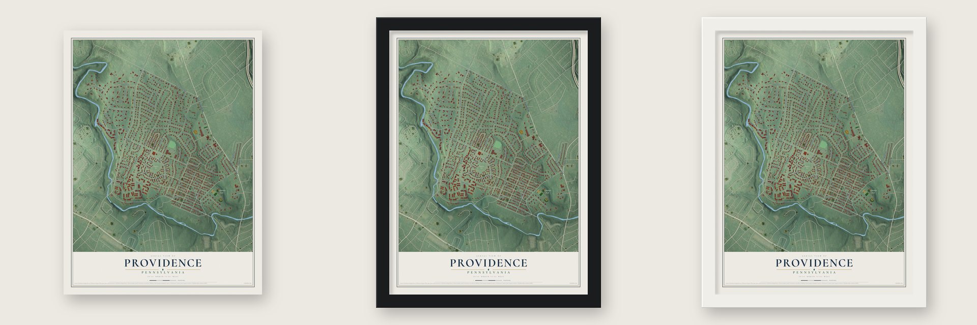 Providence, Delaware County, Pennsylvania map unframed, in a black wood frame and in a white wood frame