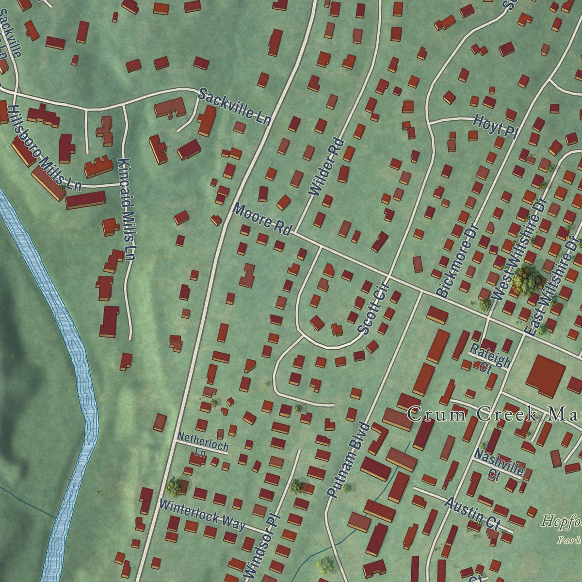 Second close-up of the map of Providence, Delaware County, Pennsylvania print showing more streets and buildings