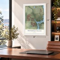 Providence Village, Texas map, 18 x 24 inch print in a white frame in a home office