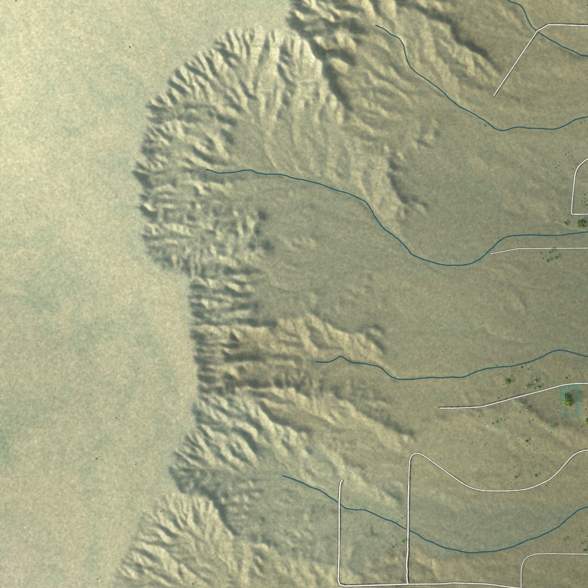Second close-up of the map of Pueblitos, New Mexico print showing more streets and buildings