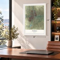 Pueblo, Colorado map, 18 x 24 inch print in a white frame in a home office