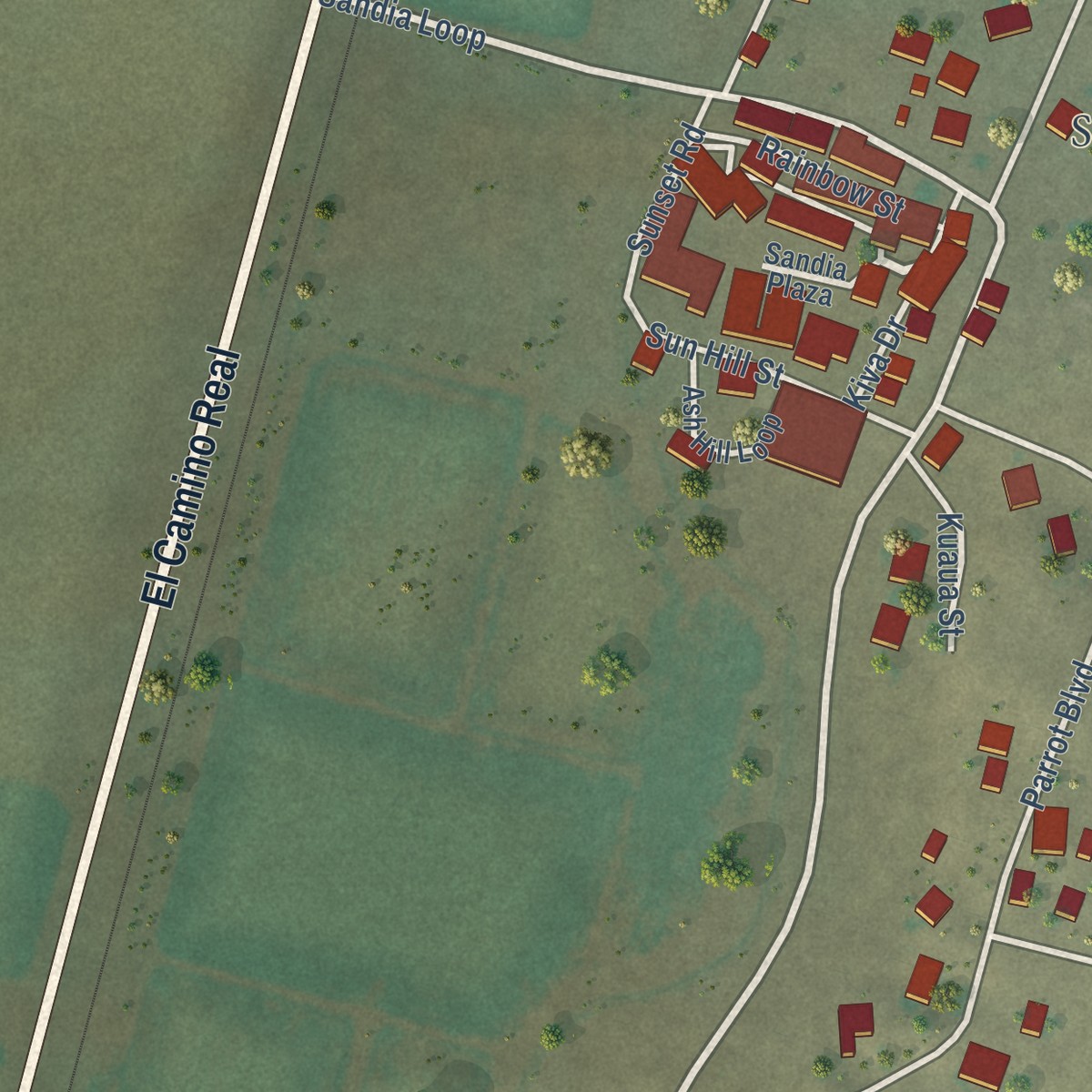 Second close-up of the map of Pueblo of Sandia Village, New Mexico print showing more streets and buildings