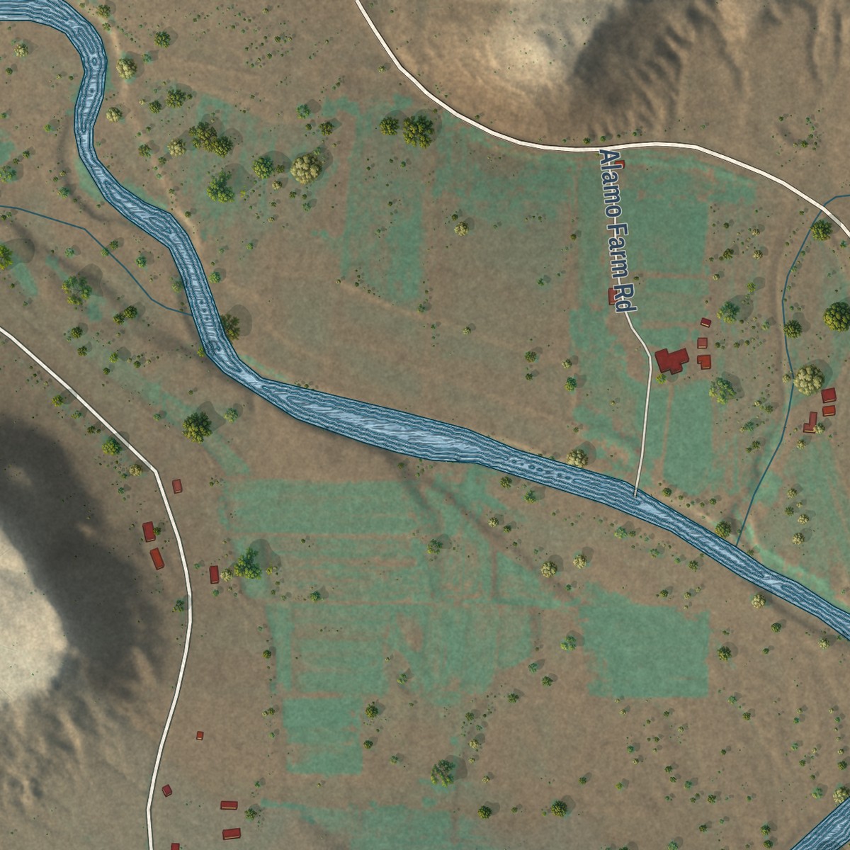 Second close-up of the map of Puerto de Luna, New Mexico print showing more streets and buildings