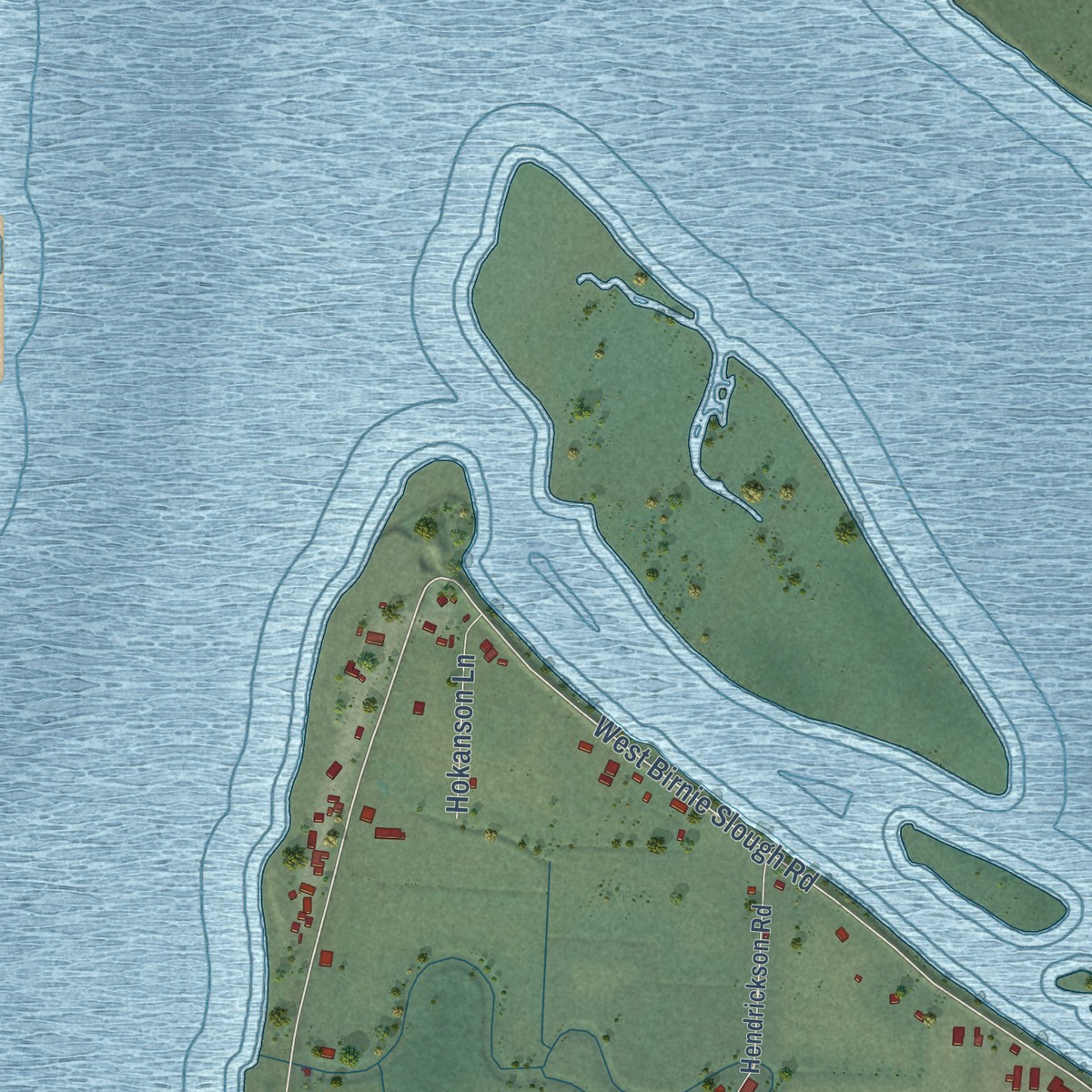 Second close-up of the map of Puget Island, Washington print showing more streets and buildings