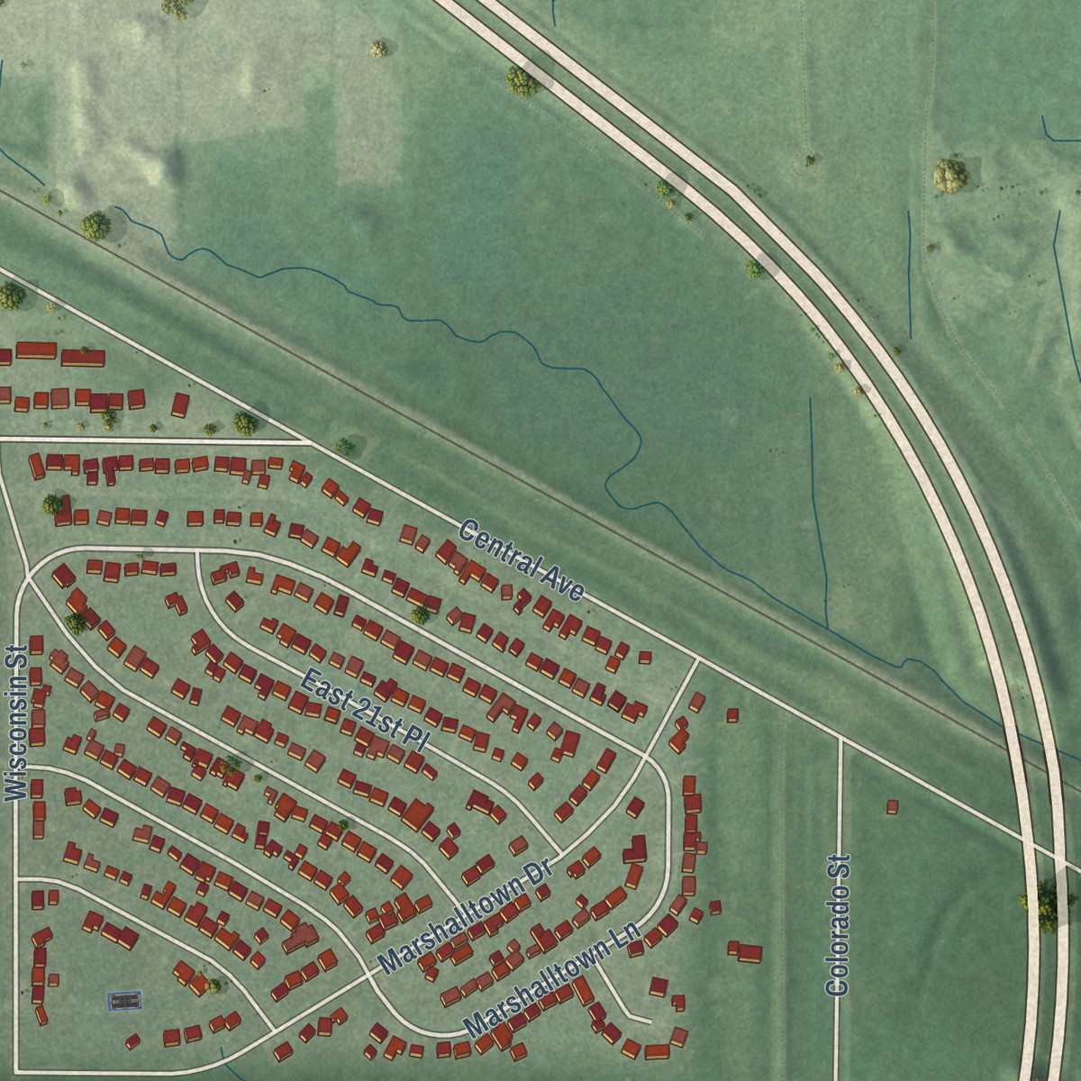 Second close-up of the map of Pulaski, Gary, Indiana print showing more streets and buildings