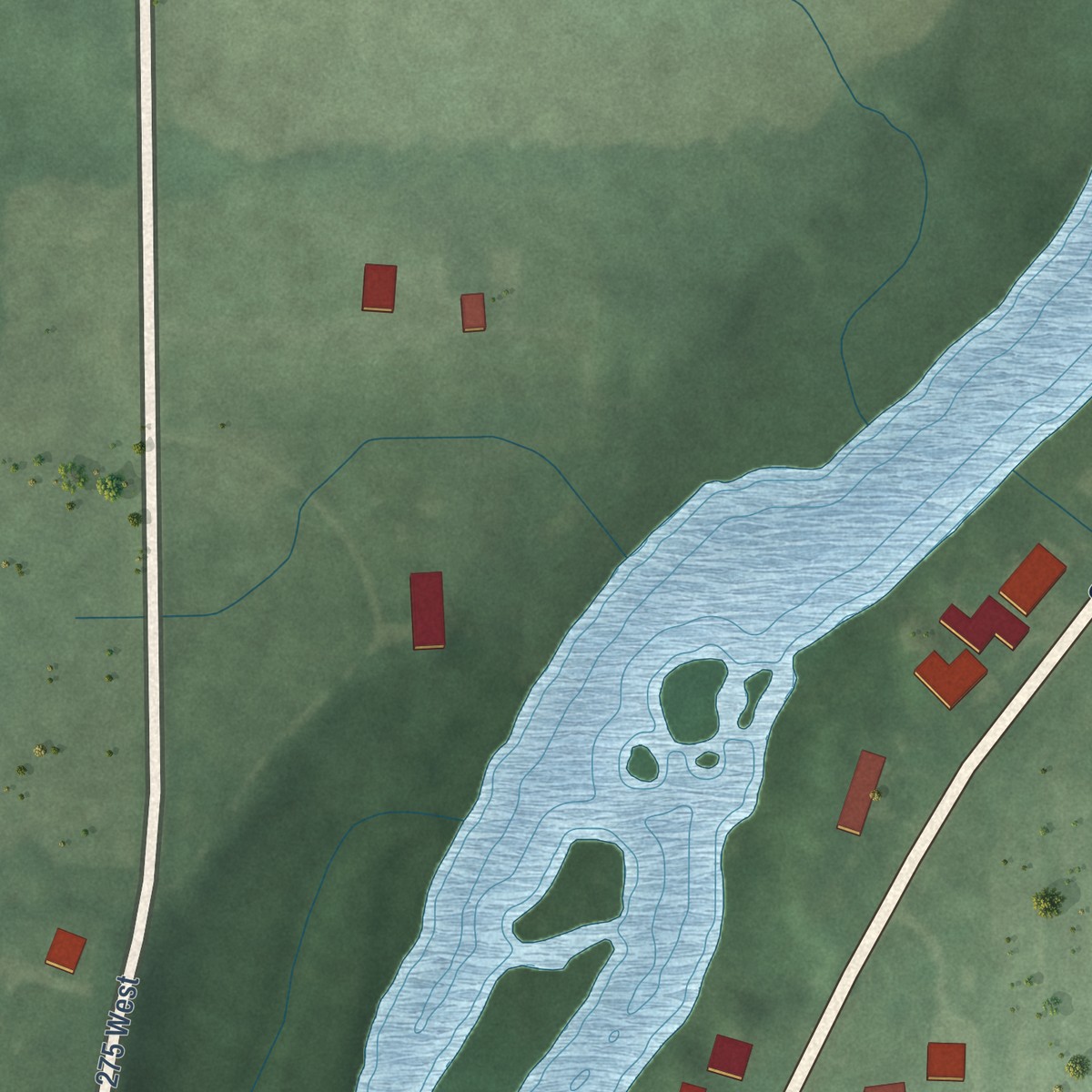 Second close-up of the map of Pulaski, Indiana print showing more streets and buildings