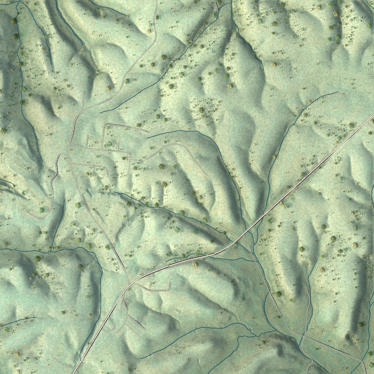 Second close-up of the map of Pulaski, Tennessee print showing more streets and buildings