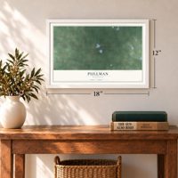 Pullman, Michigan map, 12 x 18 inch print in a white frame in an entryway