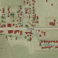 Second close-up of the map of Pumpkin Center, California print showing more streets and buildings