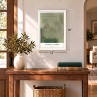 Pumpkin Center, California map, 12 x 18 inch print in a white frame in an entryway