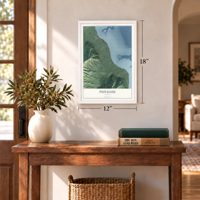 Punaluu, Hawaii map, 12 x 18 inch print in a white frame in an entryway
