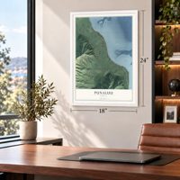 Punaluu, Hawaii map, 18 x 24 inch print in a white frame in a home office