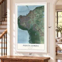 Punta Gorda, Florida map, 24 x 36 inch print in a white frame by a staircase