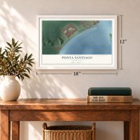 Punta Santiago, Puerto Rico map, 12 x 18 inch print in a white frame in an entryway