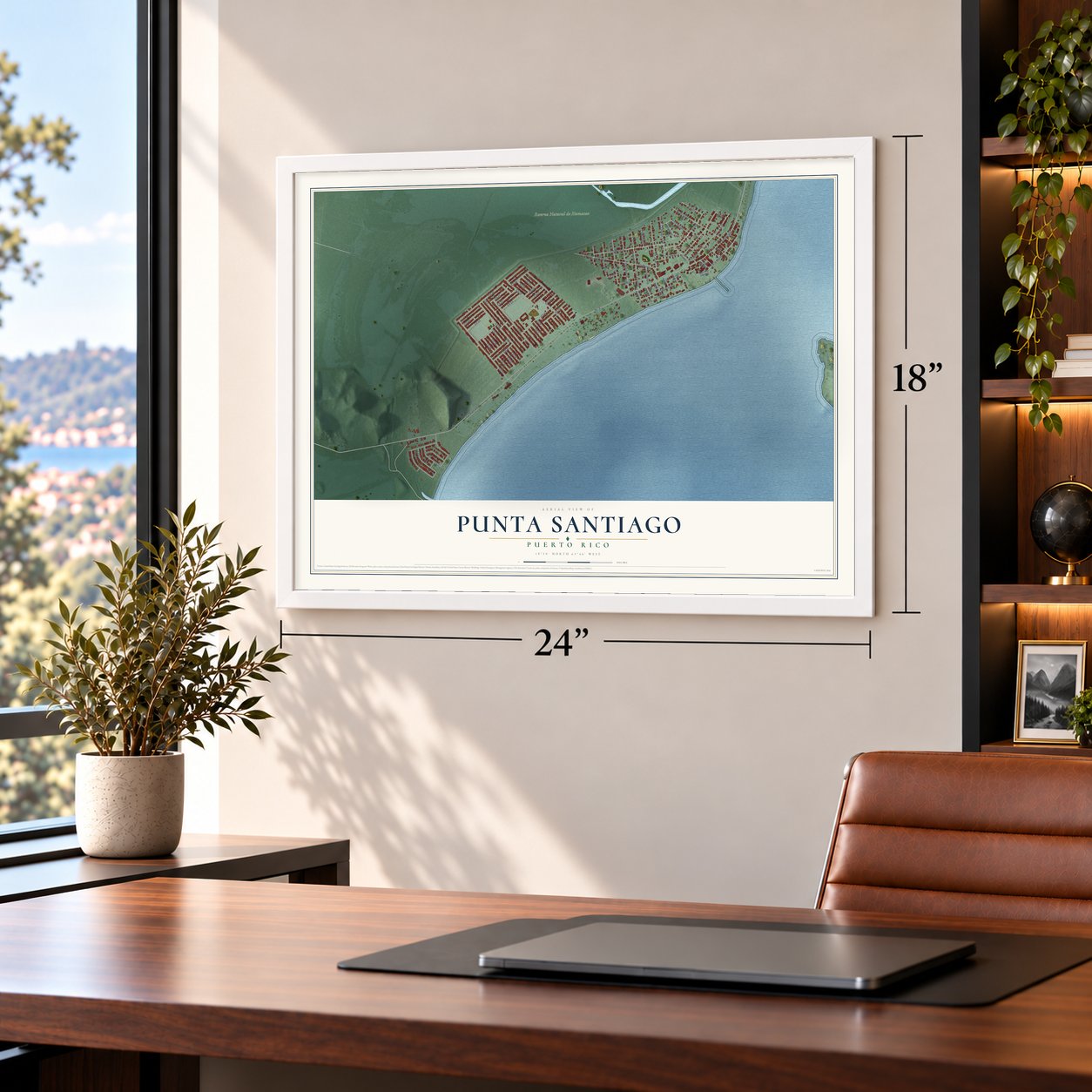 Punta Santiago, Puerto Rico map, 18 x 24 inch print in a white frame in a home office
