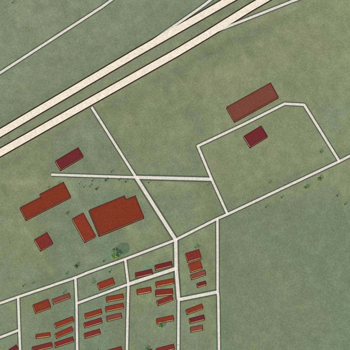 Second close-up of the map of Purple Sage, Wyoming print showing more streets and buildings