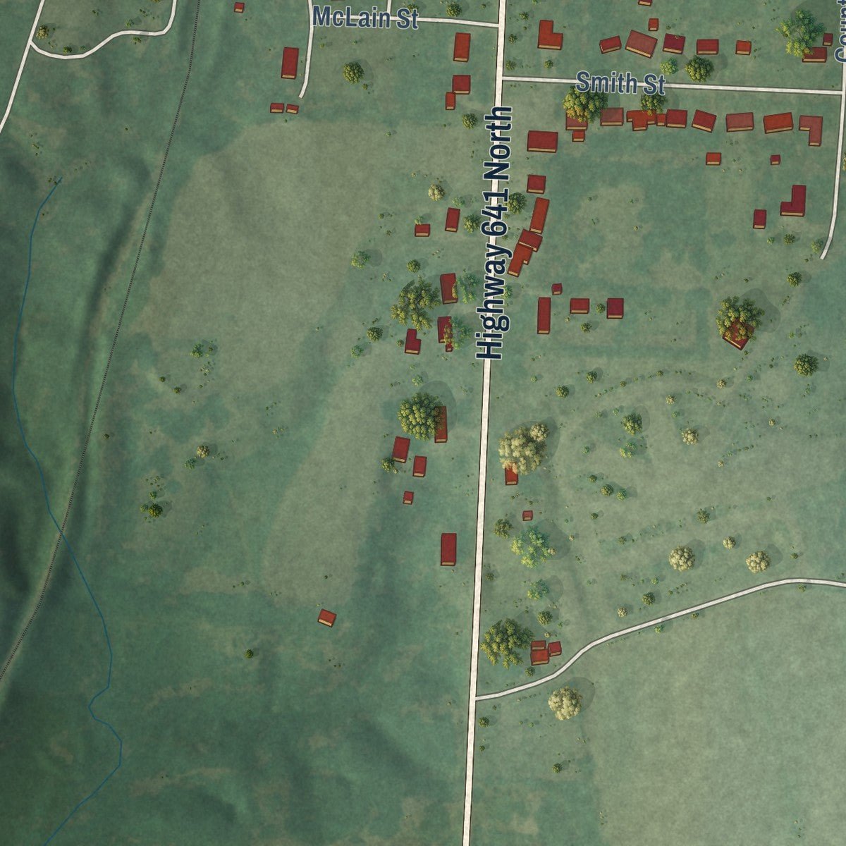 Second close-up of the map of Puryear, Tennessee print showing more streets and buildings