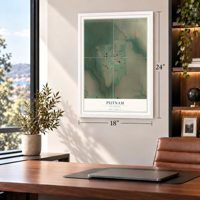 Putnam, Oklahoma map, 18 x 24 inch print in a white frame in a home office
