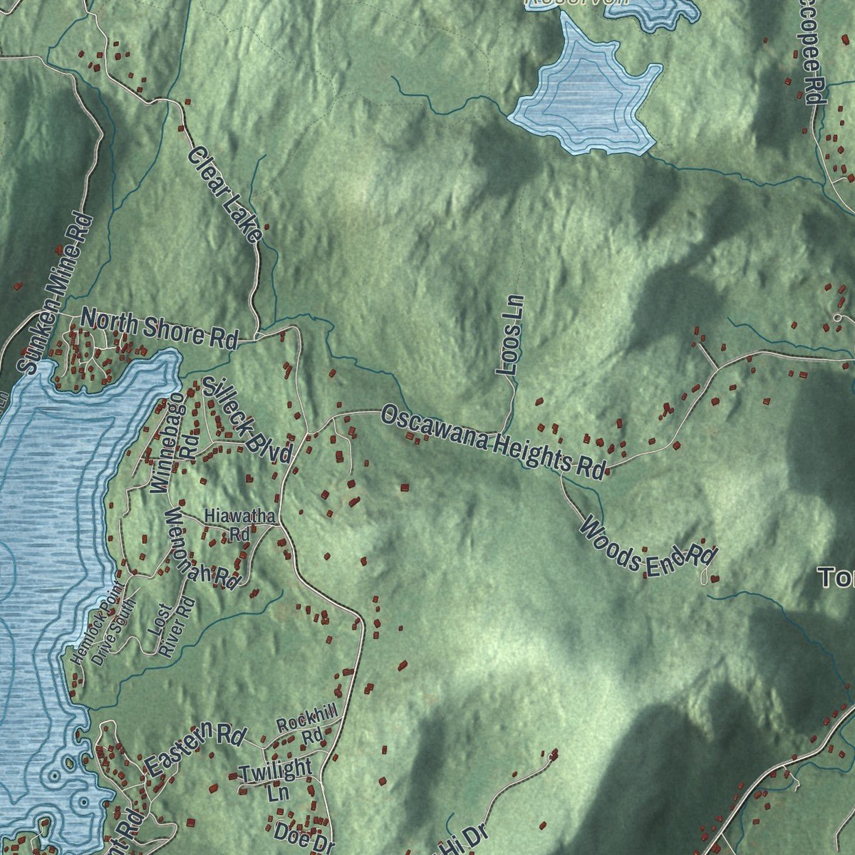 Second close-up of the map of Putnam Valley, New York print showing more streets and buildings