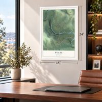 Pyatt, Arkansas map, 18 x 24 inch print in a white frame in a home office