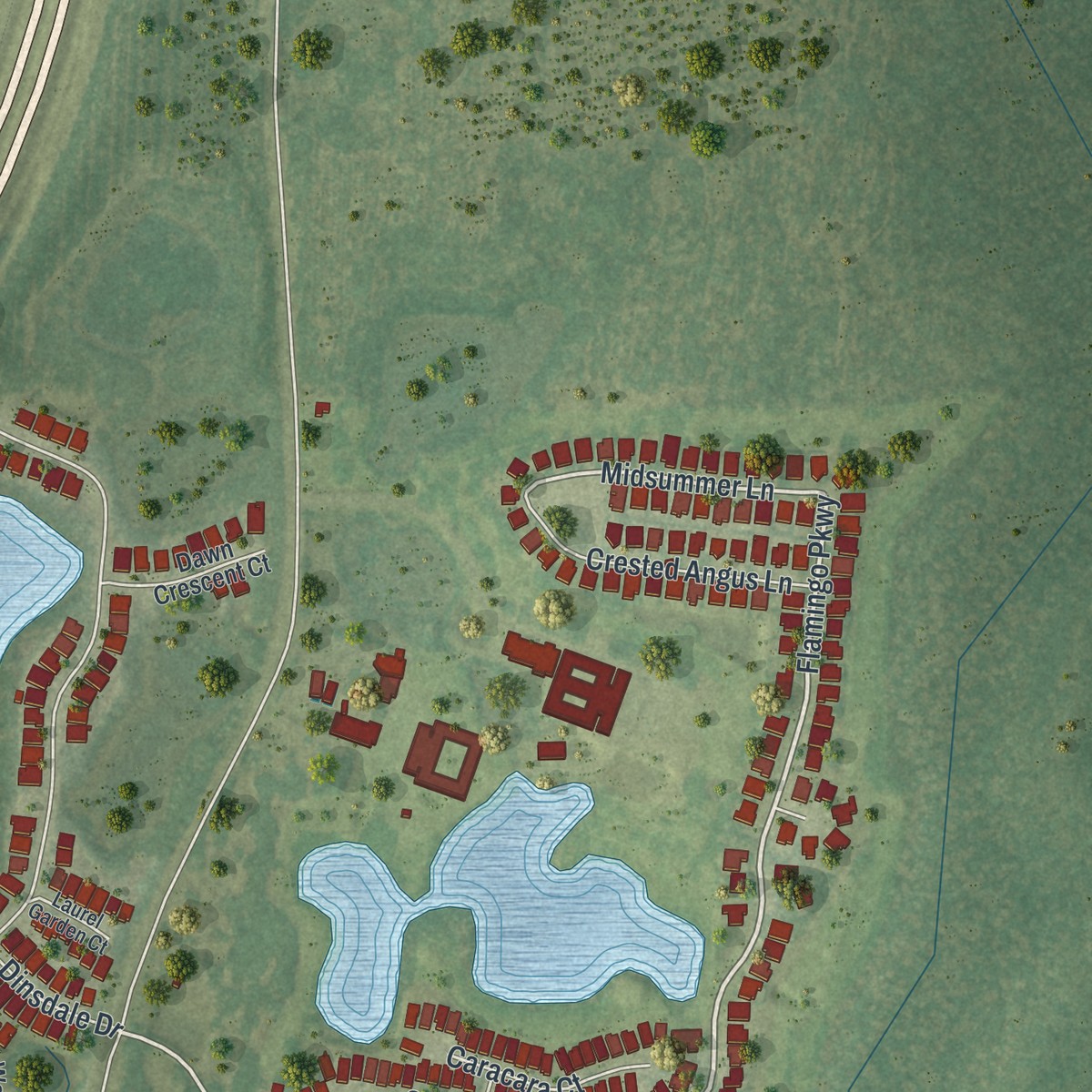 Second close-up of the map of Quail Ridge, Florida print showing more streets and buildings