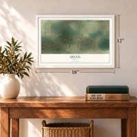 Quail, Texas map, 12 x 18 inch print in a white frame in an entryway