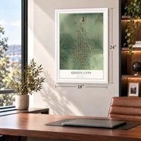 Queen City, Missouri map, 18 x 24 inch print in a white frame in a home office