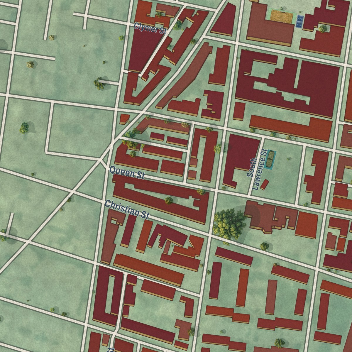 Second close-up of the map of Queen Village, Pennsylvania print showing more streets and buildings