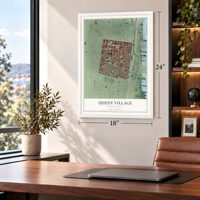 Queen Village, Pennsylvania map, 18 x 24 inch print in a white frame in a home office