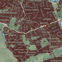 Second close-up of the map of Queens, New York print showing more streets and buildings