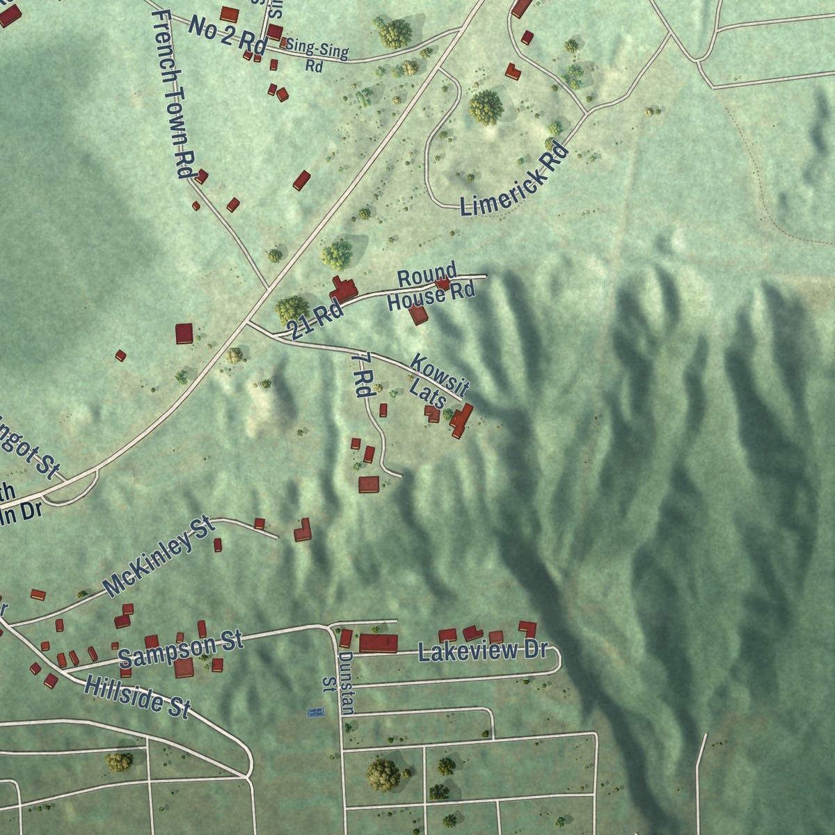 Second close-up of the map of Quincy, Houghton County, Michigan print showing more streets and buildings