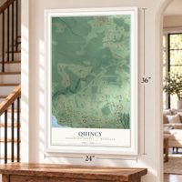 Quincy, Houghton County, Michigan map, 24 x 36 inch print in a white frame by a staircase