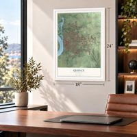 Quincy, Illinois map, 18 x 24 inch print in a white frame in a home office