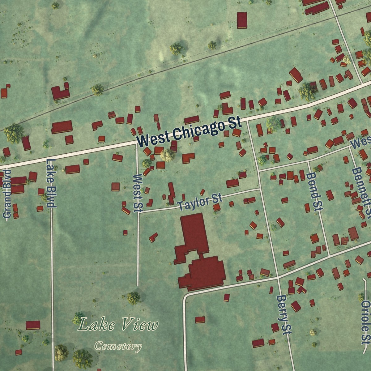 Second close-up of the map of Quincy, Michigan print showing more streets and buildings