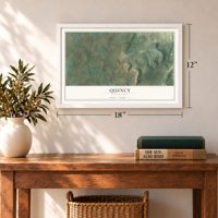 Quincy, Pennsylvania map, 12 x 18 inch print in a white frame in an entryway