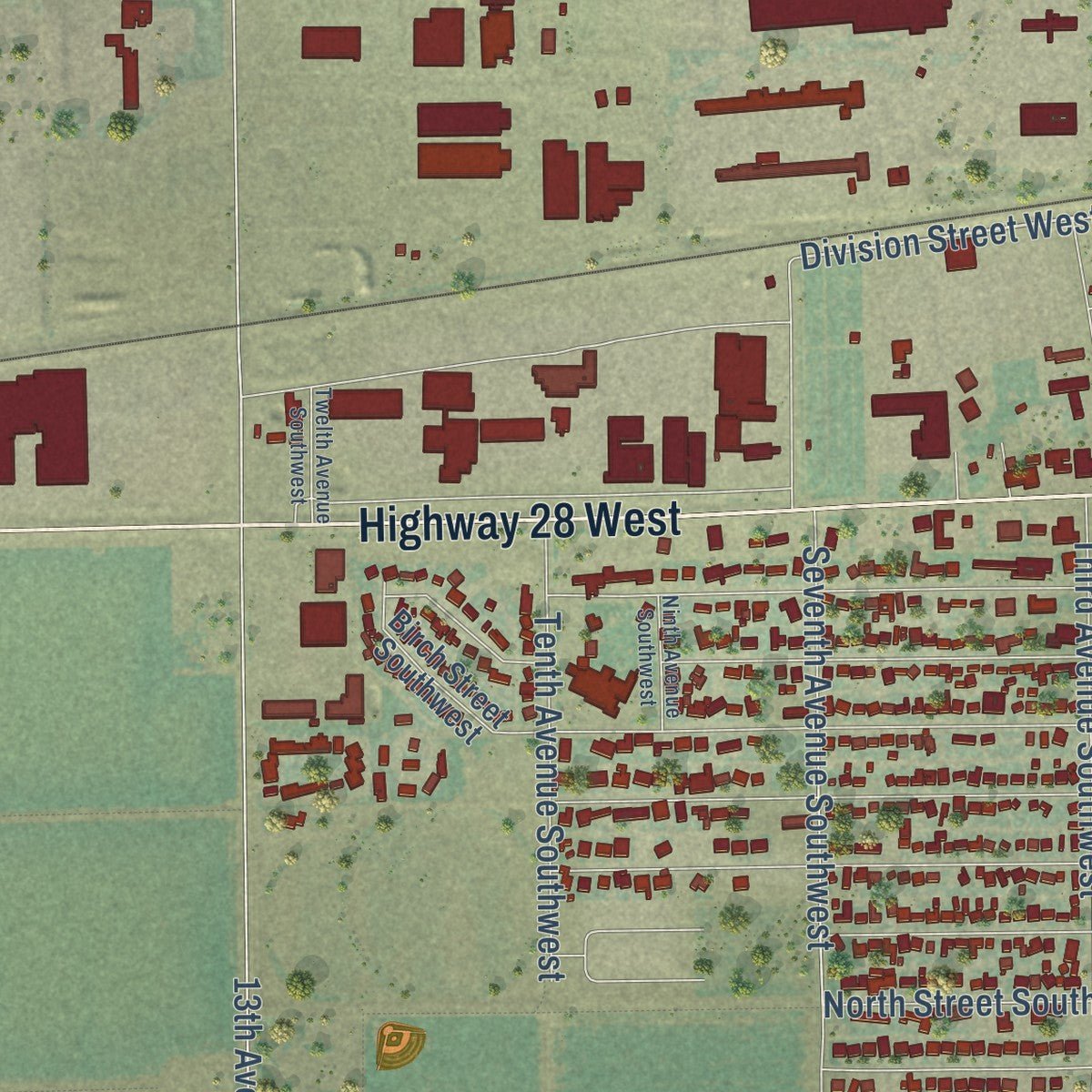 Second close-up of the map of Quincy, Washington print showing more streets and buildings