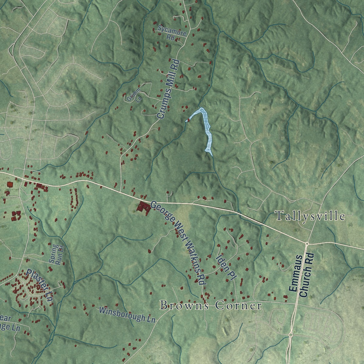 Second close-up of the map of Quinton, Virginia print showing more streets and buildings