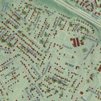 Second close-up of the map of Quioccasin, Virginia print showing more streets and buildings