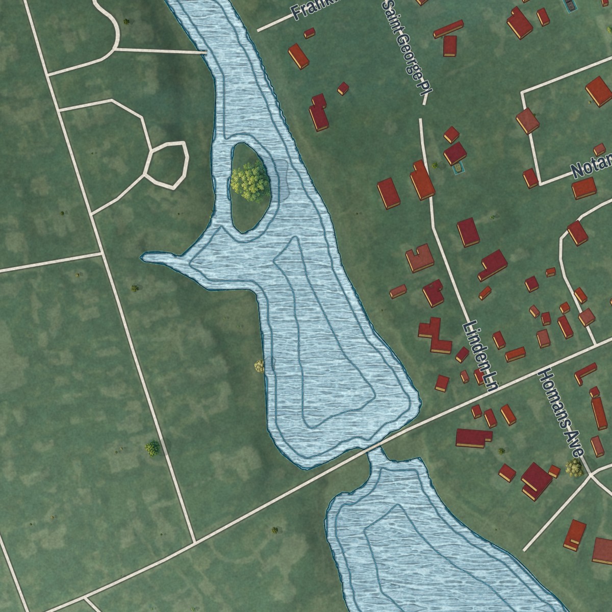 Second close-up of the map of Quiogue, New York print showing more streets and buildings